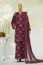 Bin Saeed Stitched 3 Piece Luxury Eid Festive With Flapper Suit-UA-3089-Maroon
