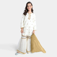 Urban Cut Girls Raw Silk 3Pcs Nikhaar-Ivory