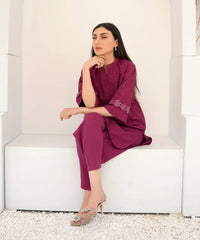 Dhaga Stitched 2 Piece Co Ords Summer Collection'2025-Pink Schiffli Embroidered