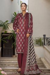 Bin Saeed Stitched 3 Piece Printed Cotton Vol-03 Suit-WC-2414-Brown