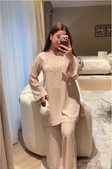 Zouj Stitched 2 Piece Solids Summer Co Ords Suit-Beige