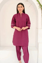 Dhaga Stitched 2 Piece Co Ords Summer Collection'2025-Pink Schiffli Embroidered