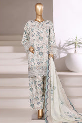 Malika By Sada bahar Stitched 3 Piece Viscose With Farshi Shalwar Vol-01 Suit-VCK-545-Off White