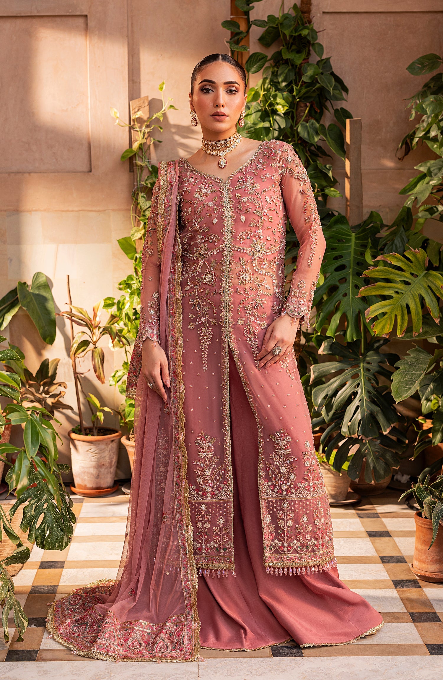 Model front look wearing Aylin Victoria formal dress with elegant fit