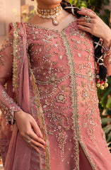 Close-up of model highlighting fabric details of Aylin Victoria formal dress