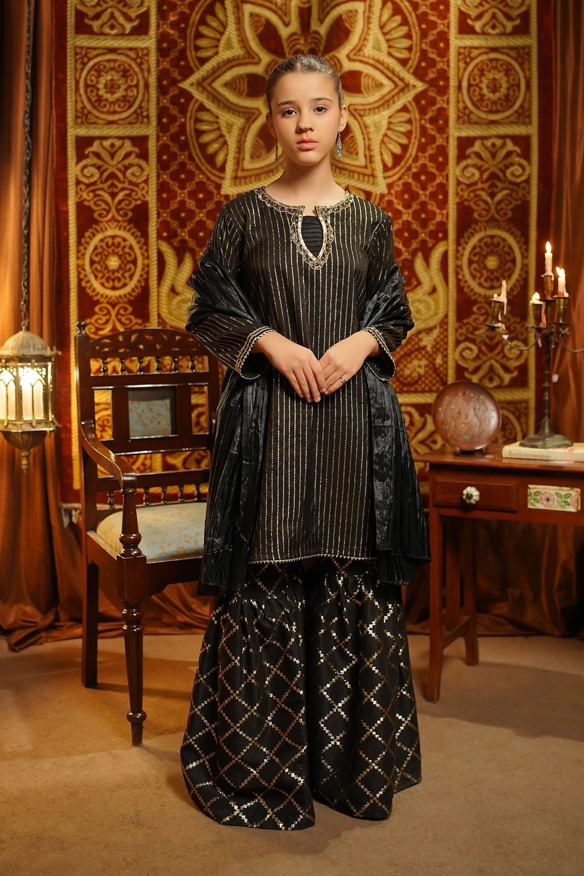 Elegant Viscose Jacquard 3 Pc Suit with Hand Adda Work ? a perfect party dress for girls.