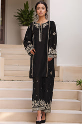 Vybe By Sada Bahar Stitched 2 Piece Emb Cotton Suit-MEL-MK52-BLACK
