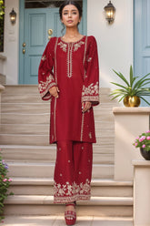 Vybe By Sada Bahar Stitched 2 Piece Emb Cotton Suit-MEL-MK52-MAHROON
