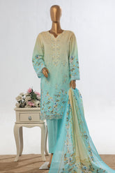 Bin Saeed Stitched 3 Piece Exclusive Emb Lawn Vol-02 Collection-WC-1566-Ferozi