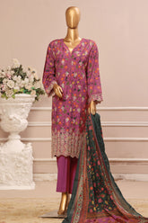 Bin Saeed Stitched 3 Piece Exclusive Emb Lawn Vol-02 Collection-WC-1567-Maroon