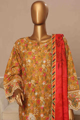 Eid Ke Rang By Bin Saeed Stitched 3 Piece Chikankari Lawn Suit-WC-1785-Mustard