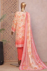 Ronaq E Eid By Bin Saeed Stitched 3 Piece Exc Emb Lawn Suit-WC-1893-Peach