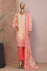 Ronaq E Eid By Bin Saeed Stitched 3 Piece Exc Emb Lawn Suit-WC-1893-Peach