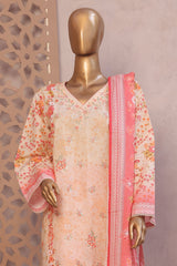Ronaq E Eid By Bin Saeed Stitched 3 Piece Exc Emb Lawn Suit-WC-1893-Peach