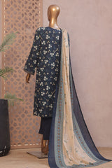 Ronaq E Eid By Bin Saeed Stitched 3 Piece Exc Emb Lawn Suit-WC-1894-Navy Blue
