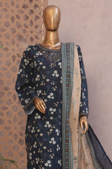 Ronaq E Eid By Bin Saeed Stitched 3 Piece Exc Emb Lawn Suit-WC-1894-Navy Blue