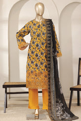 Bin Saeed Stitched 3 Piece Luxury Laserkari Lawn Vol-03 Suit-WC-2804-YELLOW