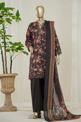 Bin Saeed Stitched 3 Piece Luxury Laserkari Suit-WC-3035-BROWN