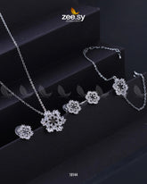 Snowflake Pendant Set Silver - Zeesy Jewellery