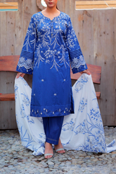 Chameli Studio Blue Willow 3 Piece Unstitched Embroidered Cotton Lawn