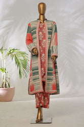 Bin Saeed Stitched 3 Piece Printed Khaddar Vol-01 Jacket Suit-WK-1291-Orange