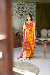Feathers Unstitched 3 Piece Summer Collection-Ochre-FT387