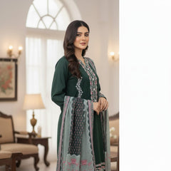Umer Aayan Embroidered Premium Lawn Suit with Chiffon Dupatta & Cotton Trouser