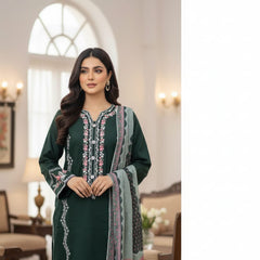 Umer Aayan Embroidered Premium Lawn Suit with Chiffon Dupatta & Cotton Trouser