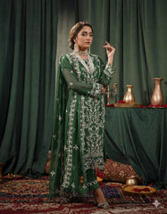 Umer Aayan 03-Piece Embroidered Dark Green Chiffon Suit