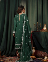 Umer Aayan 03-Piece Embroidered Dark Green Chiffon Suit