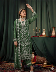 Umer Aayan 03-Piece Embroidered Dark Green Chiffon Suit