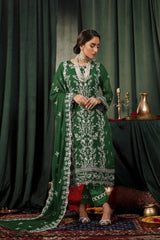 Umer Aayan 03-Piece Embroidered Dark Green Chiffon Suit