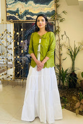 Urban Cut Green Cotton Tie-Up Shirt | Scalloped Hem-C0235