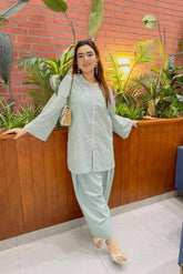 Urban Cut 2 Piece Cotton Embellished Co- Ord Set with Farshi Shalwar