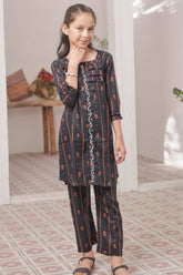 Khanak Stitched Kids-Raven Black 2pcs Printed Frock Suit-KST 046