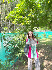 Urban Cut Striped Colorblock Cotton 2-Piece Suit