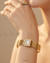Zeesy-White Gem Golden Cuff Bracelet