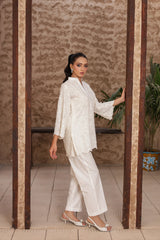 Madiha Gohar Stitched Co Ords Set-Ivory Schiffli