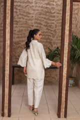 Madiha Gohar Stitched Co Ords Set-Ivory Schiffli