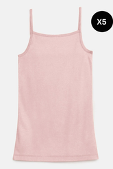 Sprinkles Stitched 1 Piece Summer Bralette Kids Collection'2025-Pack of 5 Girls Pack Solid Camisole Bralette (Pink)