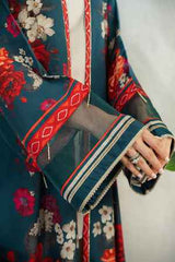 Brandlo PK Long Open Duster Jacket in Teal & Red Print YL- 47