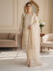 Burberry By Dressline Semi Stitched 3 Piece Luxury Emb Organza Aiyudiya Slub Collection'2025-burberry-semi-stitched-ivory-gleam