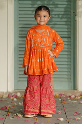 Elegant Zari Jacquard Hand Adda Work 3 Pc Suit for kids. Perfect for weddings and special occasions with intricate design and premium fabric.