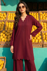 Zouj Stitched 2 Piece Solids Summer Co Ords Suit-Maroon