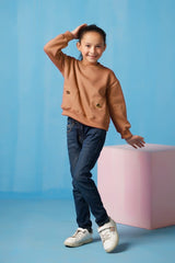 Sprinkles Stitched 2 Piece Winter Co Ord Sets Kids Collection'2025-Sweatshirt With Flap - Coffee Brown