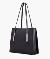 RTW Creation - Black suede zipper shoulder bag with long handle