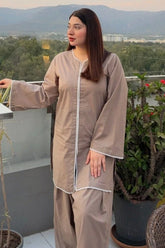 Urban Cut 2 Piece Cotton Embellished Co- Ord Set with Farshi Shalwar