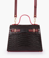 RTW Creation - Burgundy and black crocodile cross-body bag with top-handle
