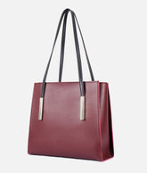 RTW Creation - Burgundy and black zipper shoulder bag with long handle