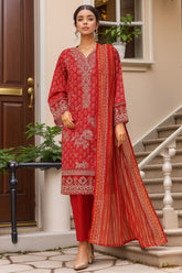 Eid Ke Rang By Bin Saeed Stitched 3 Piece Chikankari Lawn Collection'2025-SM-1769-Red